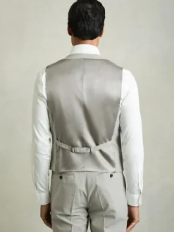 Reiss Grey Slice Puppytooth-Check Suit Waistcoat Wool-Blend Clearance