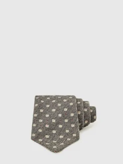 Reiss Tullio Wool-Silk Floral-Medallion Tie Grey New