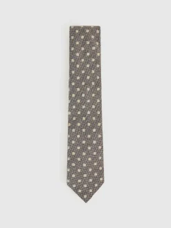 Reiss Tullio Wool-Silk Floral-Medallion Tie Grey New