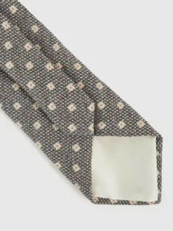 Reiss Tullio Wool-Silk Floral-Medallion Tie Grey New