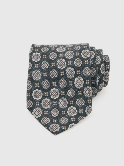 Reiss Indigo Melange Maximo Silk Medallion Print Tie