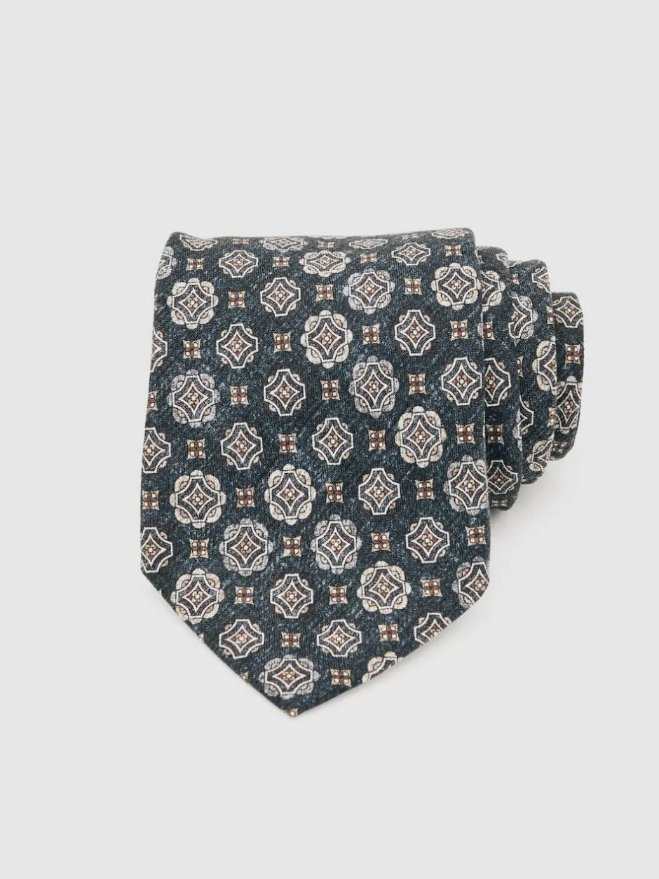 Reiss Indigo Melange Maximo Silk Medallion Print Tie