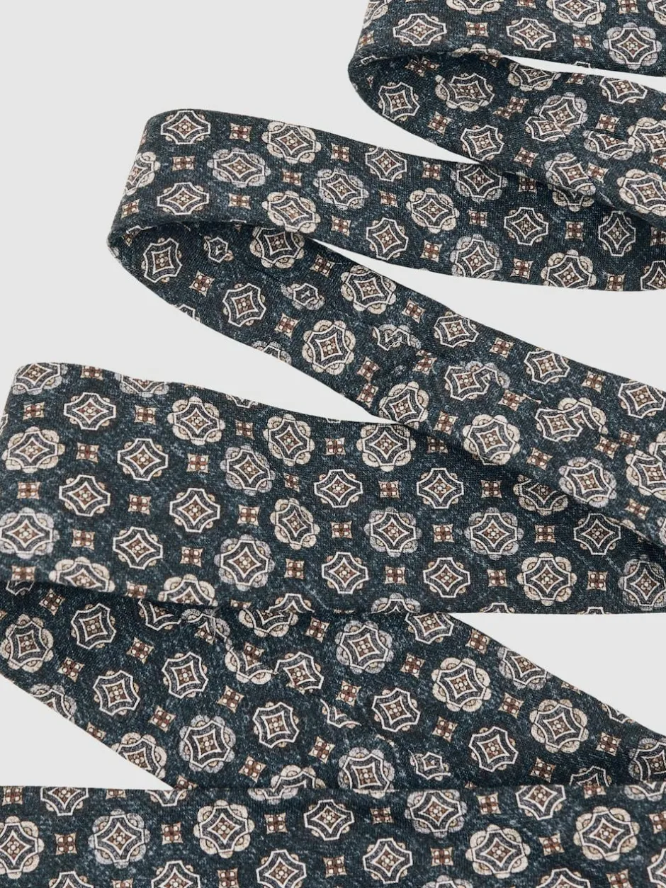 Reiss Indigo Melange Maximo Silk Medallion Print Tie
