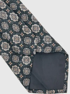 Reiss Indigo Melange Maximo Silk Medallion Print Tie