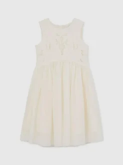 Reiss Ivory Phoebe 9-13 yrs Lace-Detail Tulle-Skirt Dress Hot