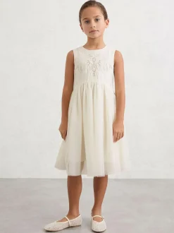 Reiss Ivory Phoebe 9-13 yrs Lace-Detail Tulle-Skirt Dress Hot
