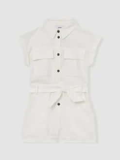 Reiss Ivory Zoe 9-13 yrs Cotton-Linen Belted Playsuit Outlet