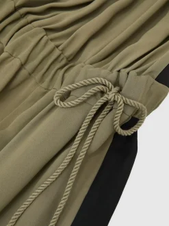 Reiss Khaki Green/Black Inez Colourblock Gathered Wide-Leg Jumpsuit New