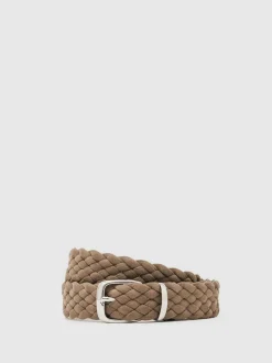 Reiss Jesse Suede Woven Belt Light Stone New