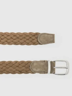 Reiss Jesse Suede Woven Belt Light Stone New