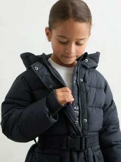 Reiss Navy Alys 9-13 yrs Longline Hooded Puffer Coat Sale