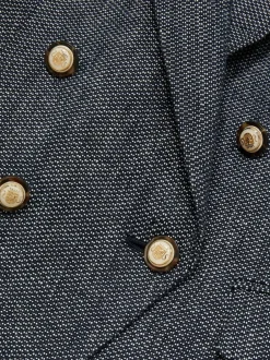 Reiss Navy Baker Linen-Cotton Double-Breasted Blazer