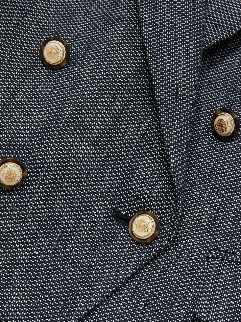 Reiss Navy Baker Linen-Cotton Double-Breasted Blazer
