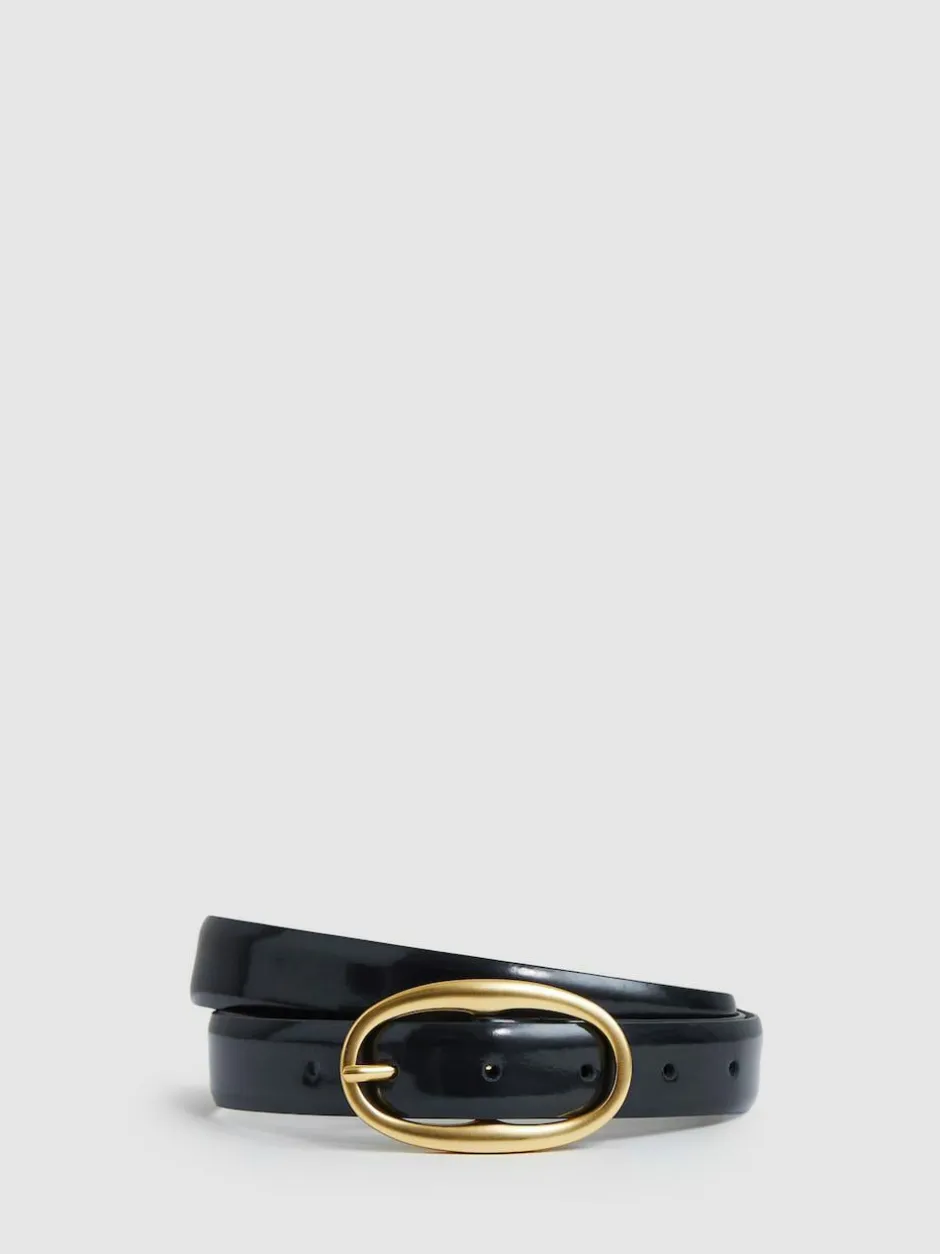 Reiss Drew Patent Leather Oval Buckle Belt Navy Sale