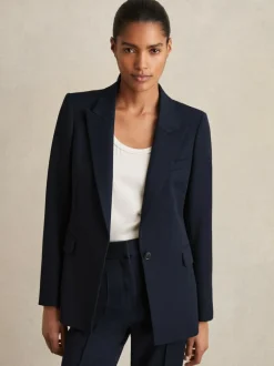 Reiss Gabi Tailored Single Breasted Suit Blazer Navy New