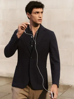 Reiss Navy Gerrard Single-Breasted Jersey Suit Blazer Tailored-Fit New
