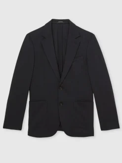 Reiss Navy Gerrard Single-Breasted Jersey Suit Blazer Tailored-Fit New