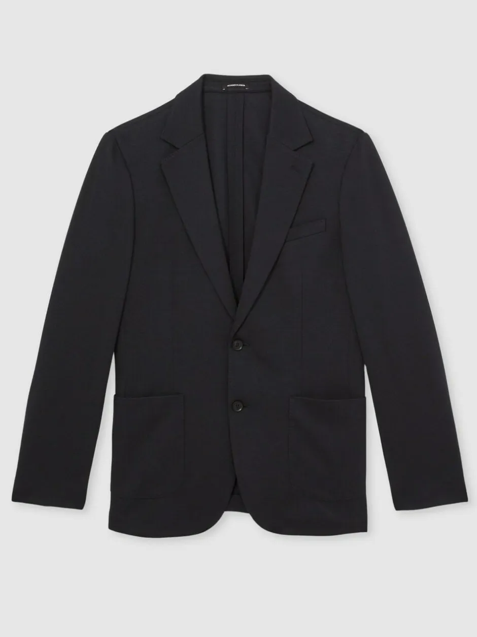Reiss Navy Gerrard Single-Breasted Jersey Suit Blazer Tailored-Fit New
