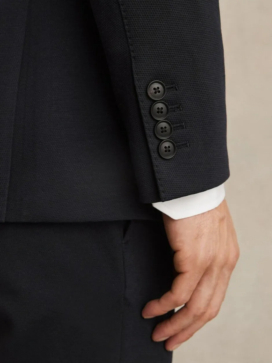 Reiss Navy Gerrard Single-Breasted Jersey Suit Blazer Tailored-Fit New