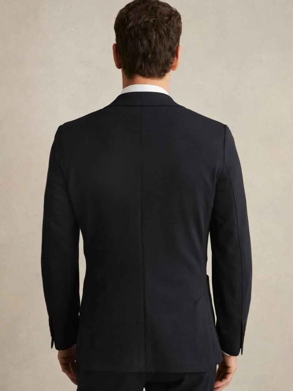 Reiss Navy Gerrard Single-Breasted Jersey Suit Blazer Tailored-Fit New