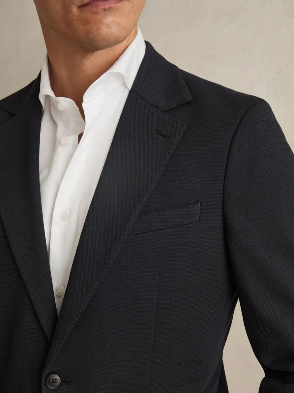 Reiss Navy Gerrard Single-Breasted Jersey Suit Blazer Tailored-Fit New