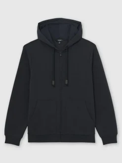 Reiss Howel Cotton-Blend Zip-Through Hoodie Navy New