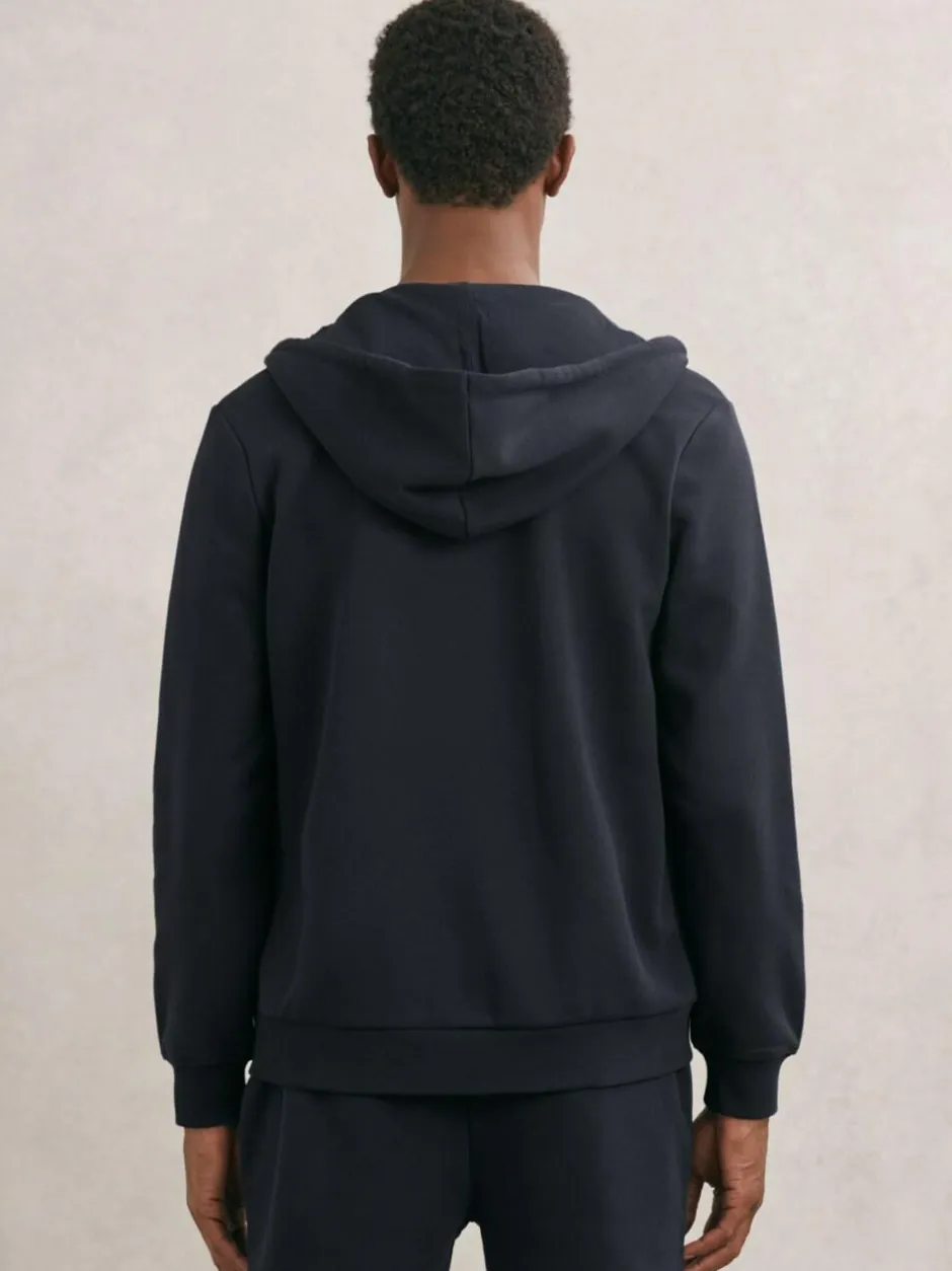 Reiss Howel Cotton-Blend Zip-Through Hoodie Navy New