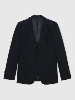 Reiss Kin Single Breasted Linen Blazer Tailored-Fit Navy Discount