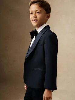 Reiss Navy Knightsbridge 9-13 yrs Single-Breasted Tuxedo Blazer Wool-Blend Discount