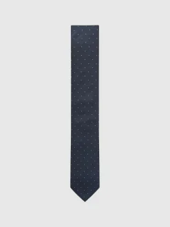 Reiss Navy Liam Polka Dot Silk Tie Clearance