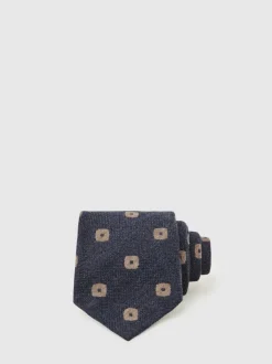 Reiss Marco Silk-Wool Square-Medallion Tie Navy Outlet