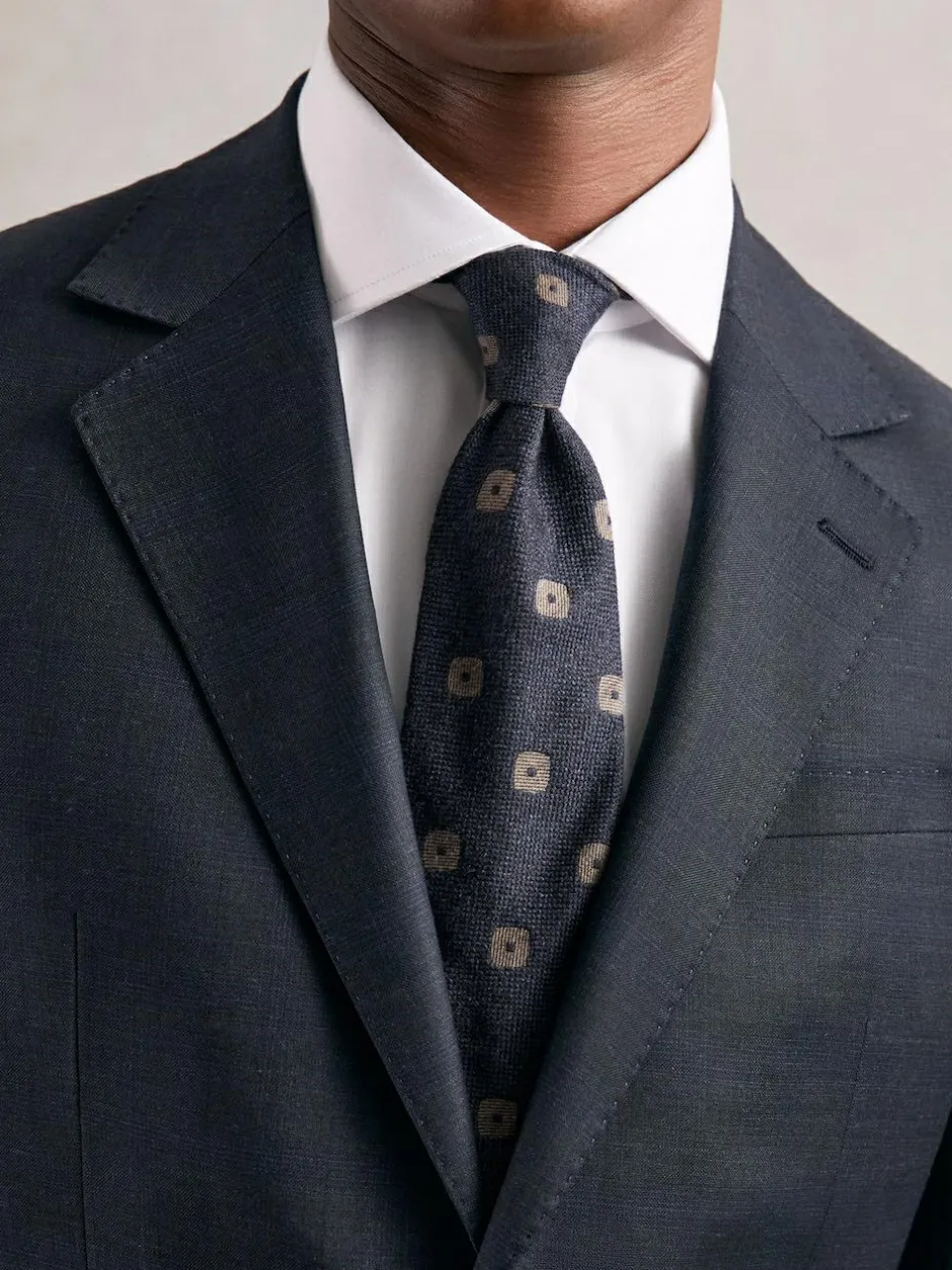 Reiss Marco Silk-Wool Square-Medallion Tie Navy Outlet