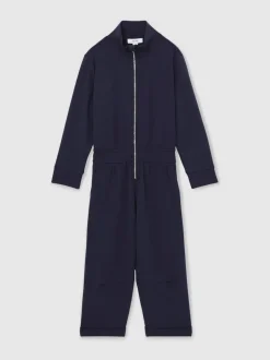 Reiss Navy Nala 13-14 yrs Jersey High Collar Jumpsuit