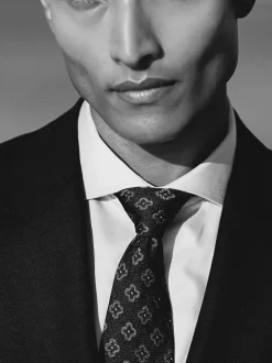 Reiss Navy Omero Silk-Wool Floral-Medallion Tie Online