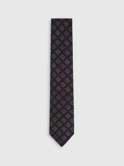 Reiss Navy Omero Silk-Wool Floral-Medallion Tie Online