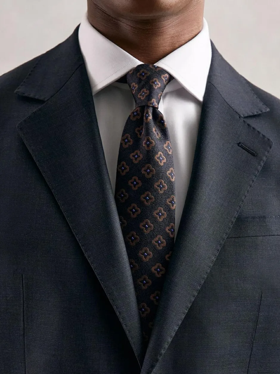 Reiss Navy Omero Silk-Wool Floral-Medallion Tie Online