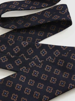 Reiss Navy Omero Silk-Wool Floral-Medallion Tie Online