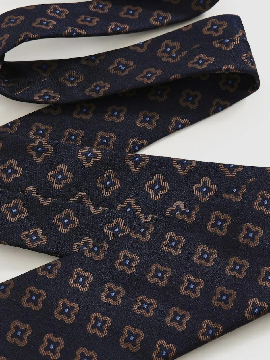 Reiss Navy Omero Silk-Wool Floral-Medallion Tie Online