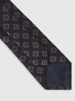 Reiss Navy Omero Silk-Wool Floral-Medallion Tie Online