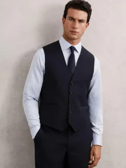 Reiss Promise Wool-Blend Tailored-Fit Waistcoat Navy Best