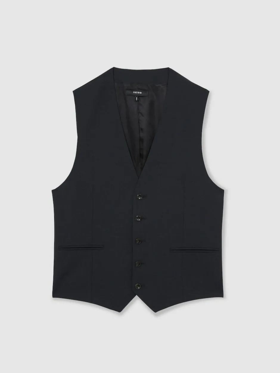 Reiss Promise Wool-Blend Tailored-Fit Waistcoat Navy Best