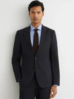 Reiss Promise Wool-Blend Single-Breasted Suit Blazer Tailored-Fit Navy Discount
