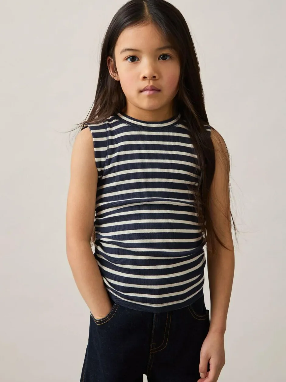 Reiss Trudy 9-13 yrs Ruched Vest Top Navy/White