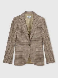 Reiss Neutral Check River Single-Breasted Check Suit Blazer With Linen Sale