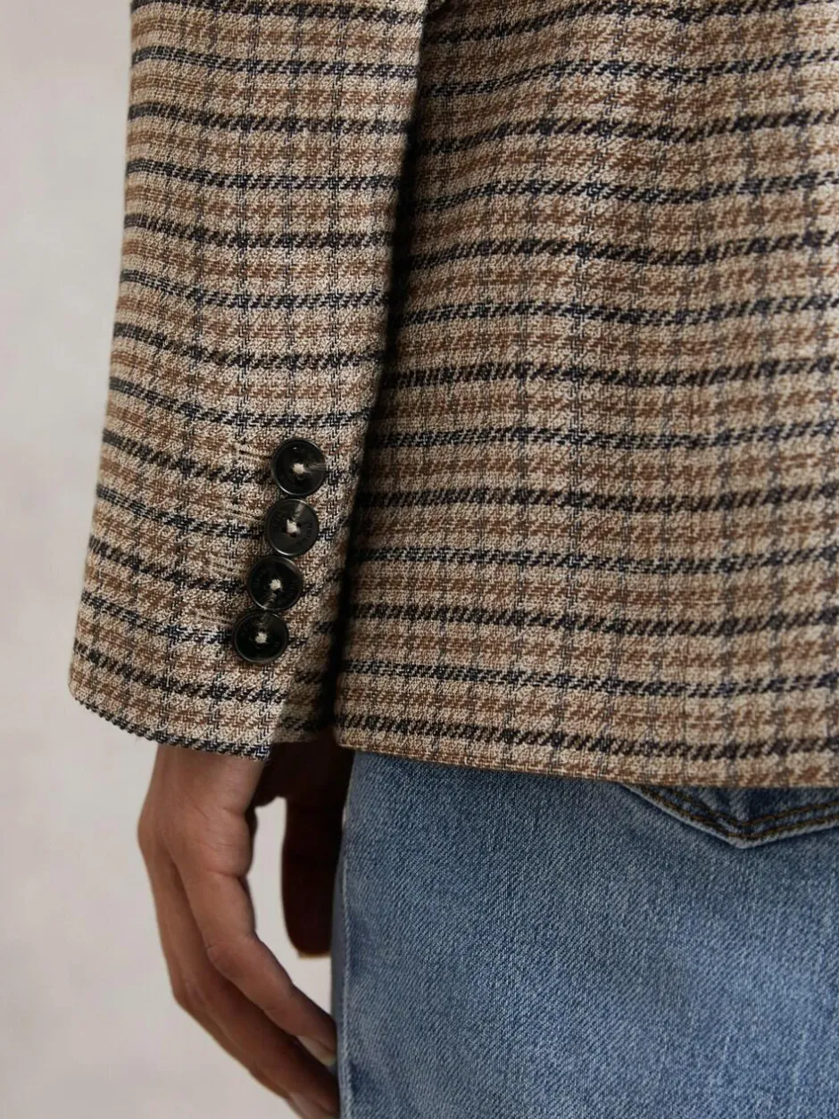 Reiss Neutral Check River Single-Breasted Check Suit Blazer With Linen Sale