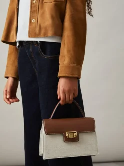 Reiss Neutral Kinsley Girls Linen Canvas Top Handle Bag Online