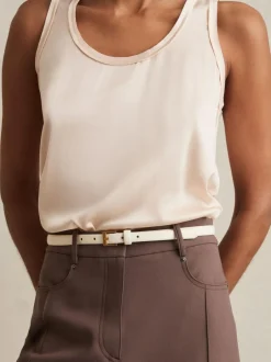 Reiss Holly Thin Leather Belt Off White Clearance