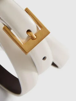 Reiss Holly Thin Leather Belt Off White Clearance