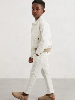 Reiss Off White/Taupe Brown Easton 9-13 yrs Cotton Pinstripe Trousers Regular-Fit Online