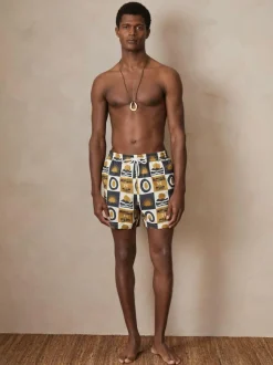 Reiss Trinity | Ché Sunset-Print Swim Shorts Olive Green Sale